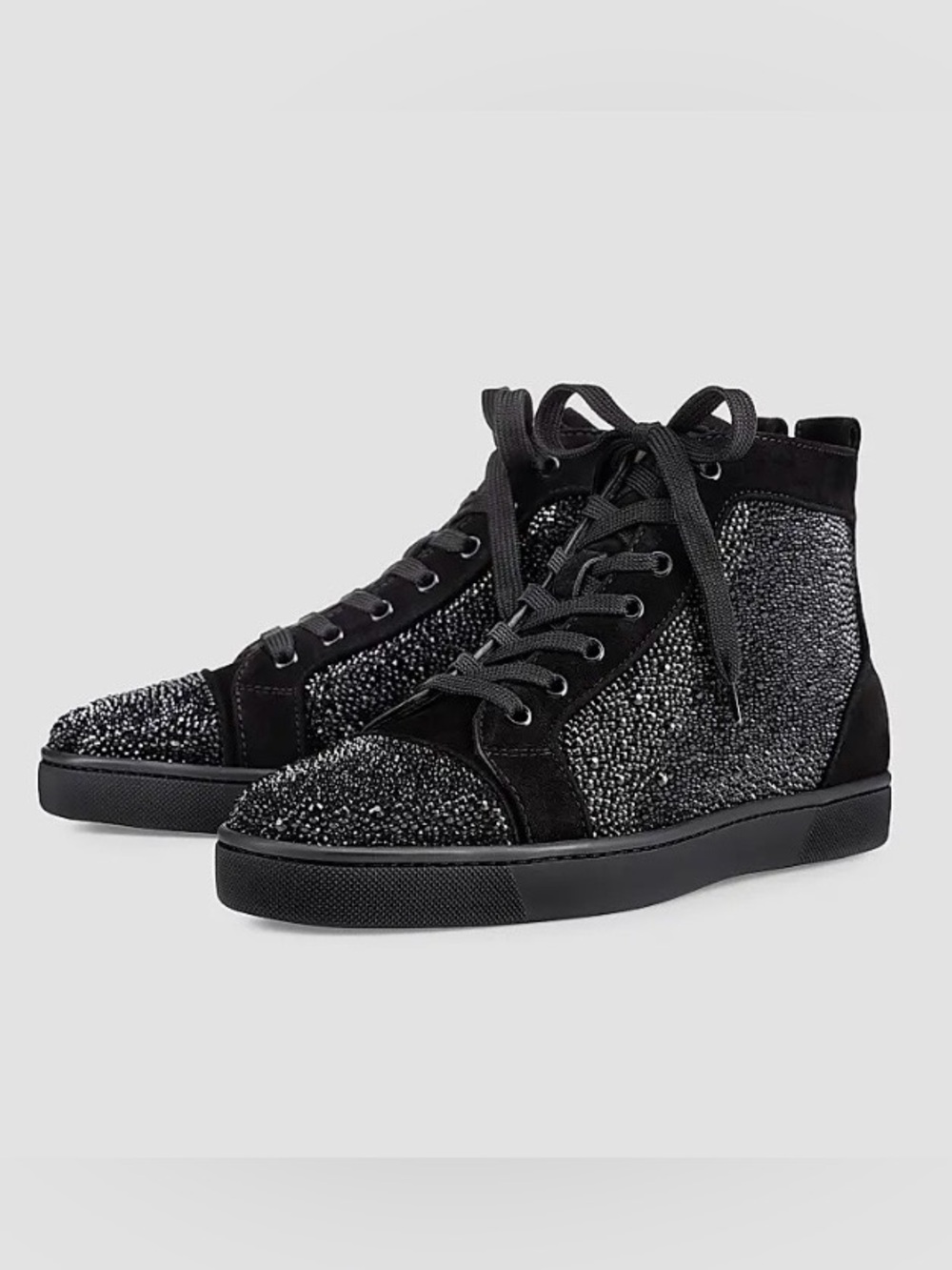 $2995 Christian Louboutin Louis Flat Veau Black Glitter High Top Sneakers Sz 6.5
